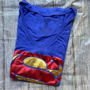 DC Comics Blue Tee with Red and Gold Superman/Supergirl Logo